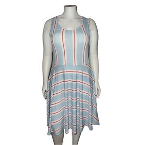 LuLaRoe Striped Nicki Dress Sleeveless Pockets Blue White Red Extra Large NWT